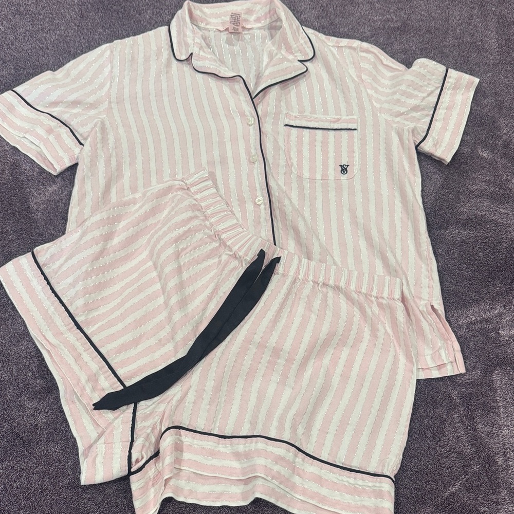 Victoria's Secret Pink and Mint Metallic Stripe Top